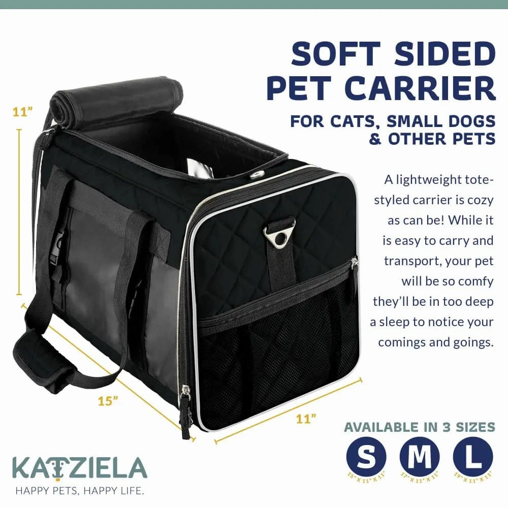 Katziela Deluxe Quilted Airline Approved Pet Dog & Cat Carrier for Airplane Travel
