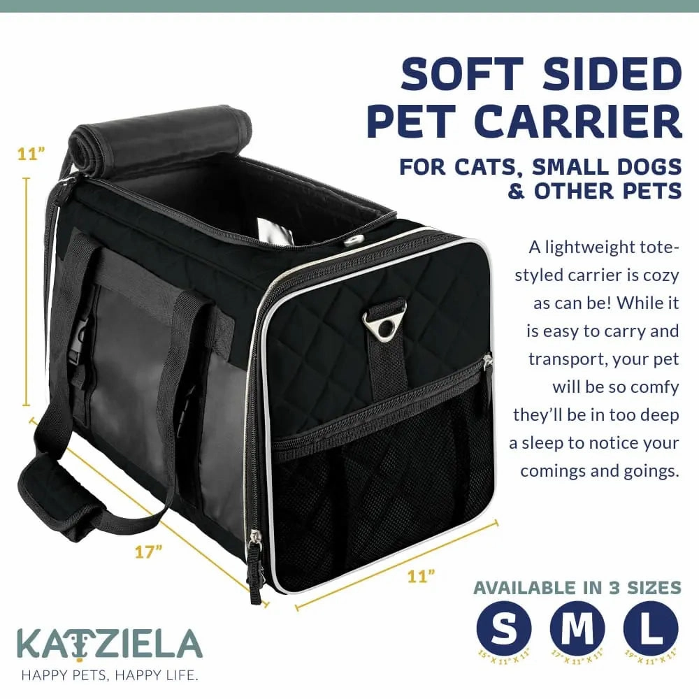 Katziela Deluxe Quilted Airline Approved Pet Dog & Cat Carrier for Airplane Travel