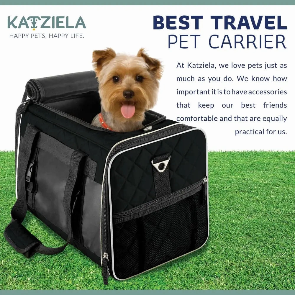 Katziela Deluxe Quilted Airline Approved Pet Dog & Cat Carrier for Airplane Travel