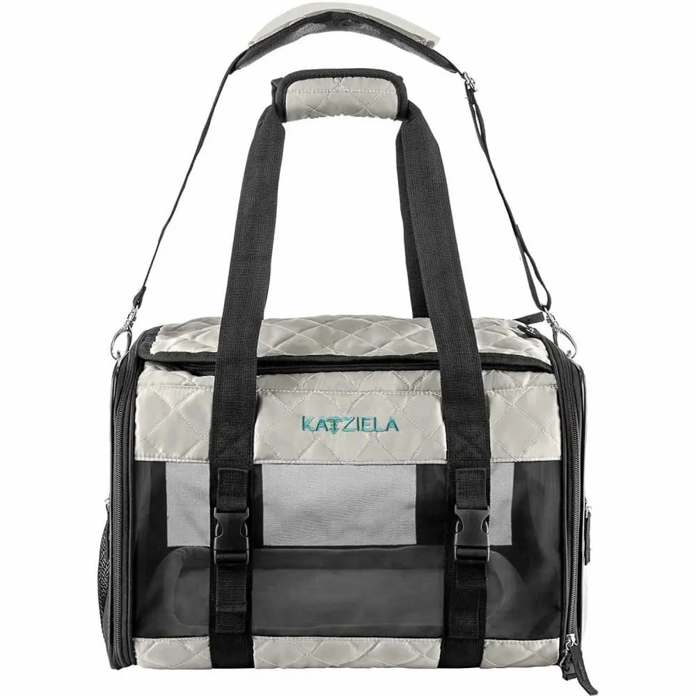 Katziela Deluxe Quilted Airline Approved Pet Dog & Cat Carrier for Airplane Travel