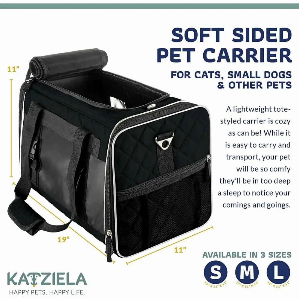 Katziela Deluxe Quilted Airline Approved Pet Dog & Cat Carrier for Airplane Travel