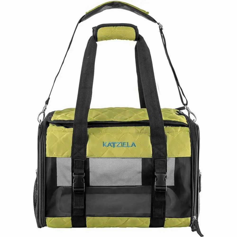 Katziela Deluxe Quilted Airline Approved Pet Dog & Cat Carrier for Airplane Travel