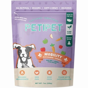 PETIPET Mobility Bites with Glucosamine   Turmeric Apple & Carrot Flavored Soft Chew Hip & Joint Supplement for Dogs 7oz