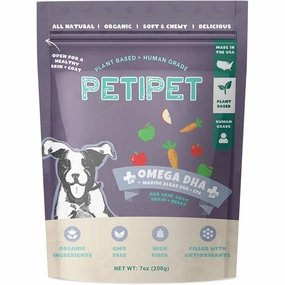 PETIPET Omega DHA Bites with Marine Algae DHA   EPA Apple & Carrot Flavored Soft Chew Brain & Heart Health Supplement for Dogs 7oz