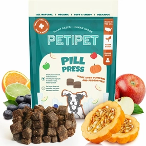 PETIPET Pill Press Dog Treats - Easy Capsule & Tablet Hider - Vegan Chews with Pumpkin & Probiotics 7oz