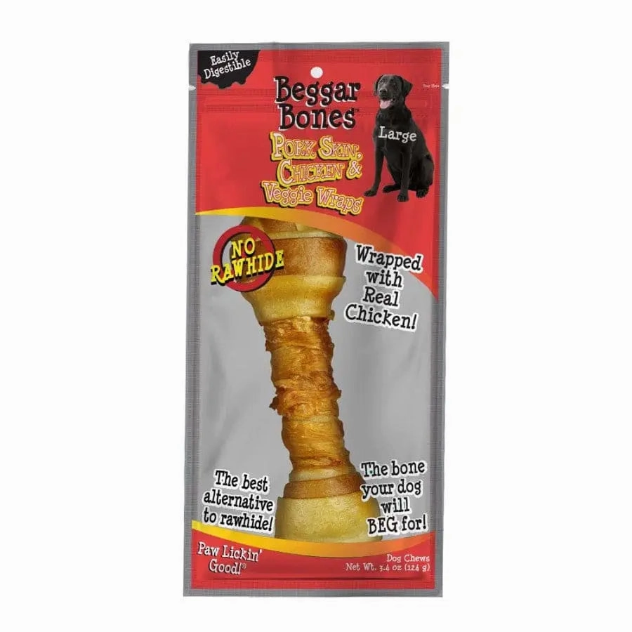 Savory Prime Beggar Bones Pork Skin, Chicken & Veggie Wraps Dog Treats