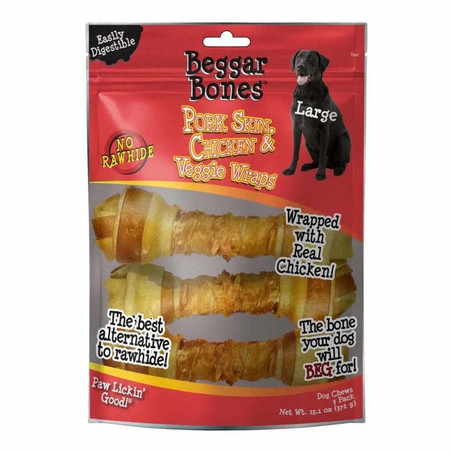 Savory Prime Beggar Bones Pork Skin, Chicken & Veggie Wraps Dog Treats