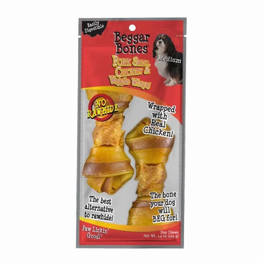 Savory Prime Beggar Bones Pork Skin, Chicken & Veggie Wraps Dog Treats