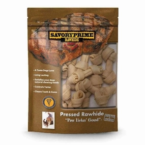Savory Prime Knotted Pressed Rawhide Bones Mini, 20 pk