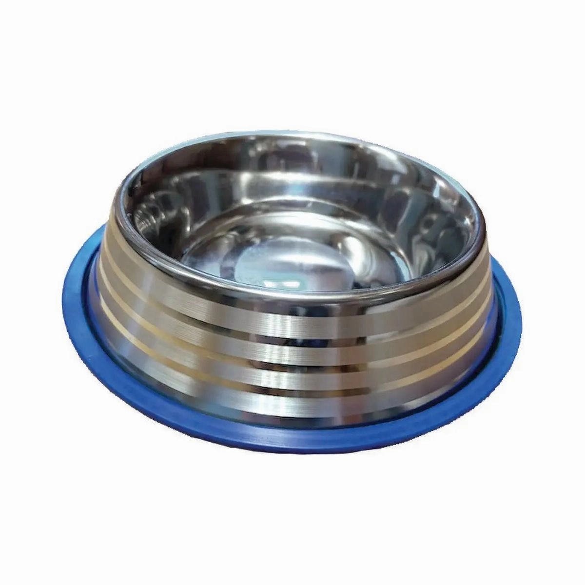 ThoozyPet No-Tip Dish with Silver Stripe & Blue Silicone Ring
