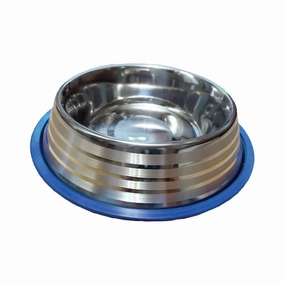 ThoozyPet No-Tip Dish with Silver Stripe & Blue Silicone Ring